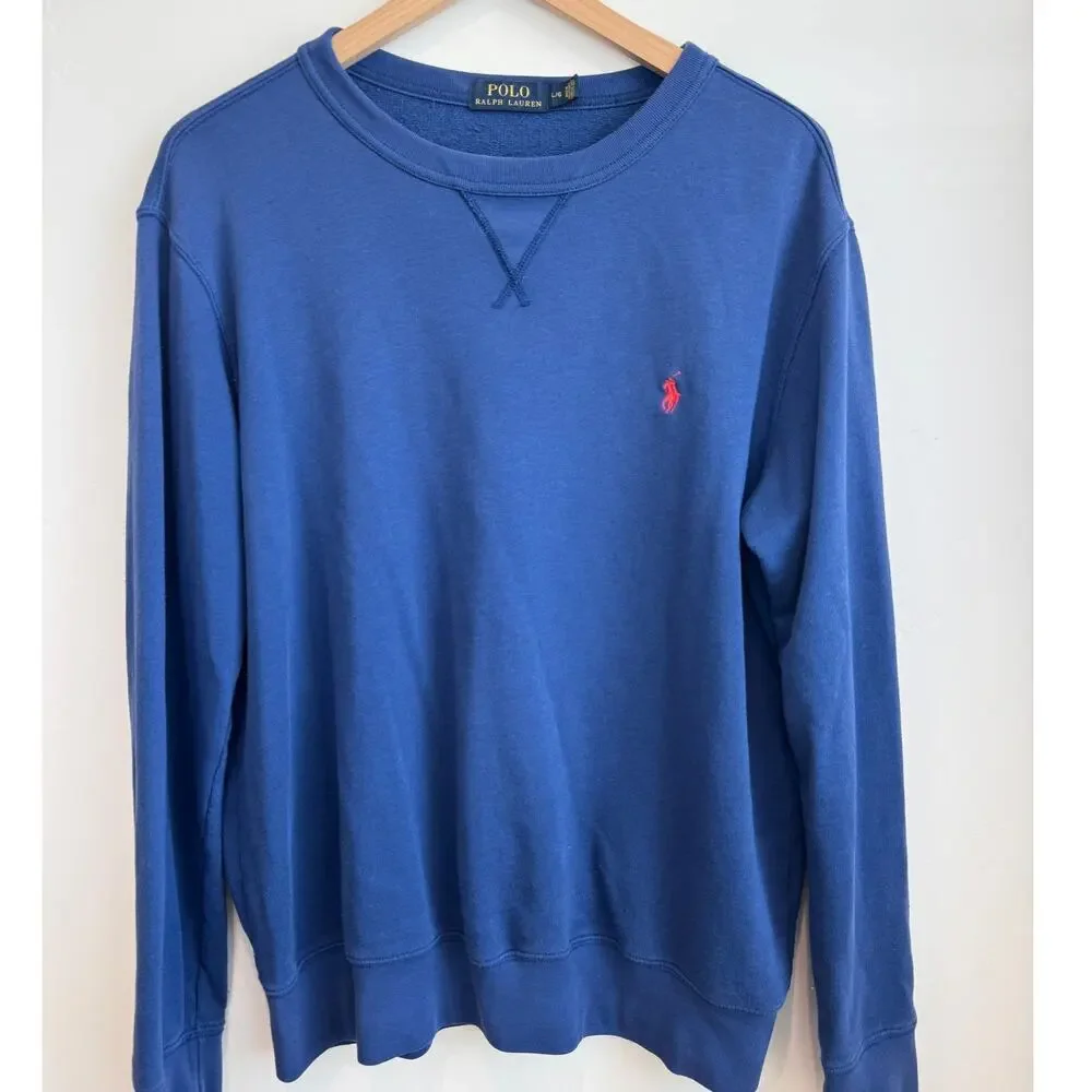 Polo Ralph Lauren Men's Blue Crewneck Sweatshirt Red Pony Size Large